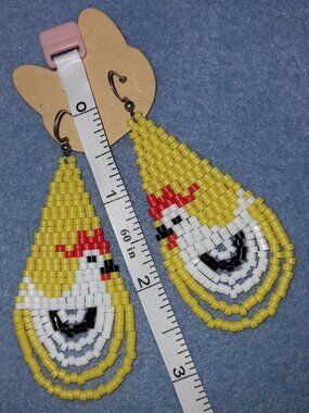 🐔✨🐔✨ NWT Handmade Beaded Chicken Earrings Quirky Statement Boho 🐔✨🐔✨